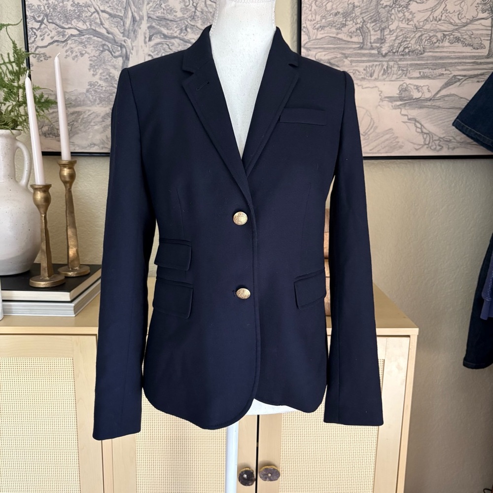 J CREW Navy Schoolboy Wool Blend Blazer Gold Button Size 2‎